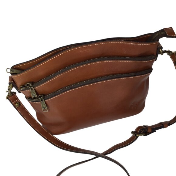 Patricia Nash Lorraine Crossbody Bag Purse Leather Brown Triple Zip - Picture 3 of 13